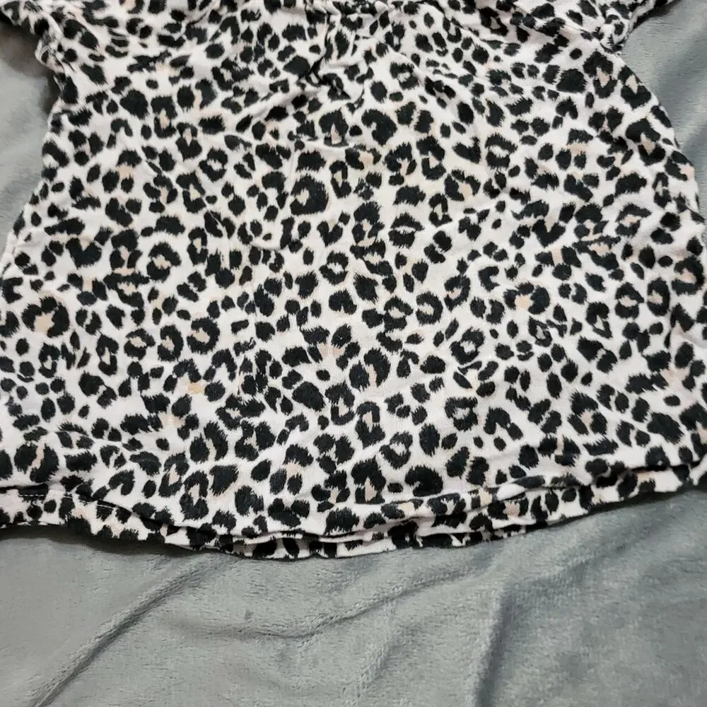 Old Navy Girls 3T Black‎ Beige Cheetah Linen Cap Sleeve Button Back Blouse Top